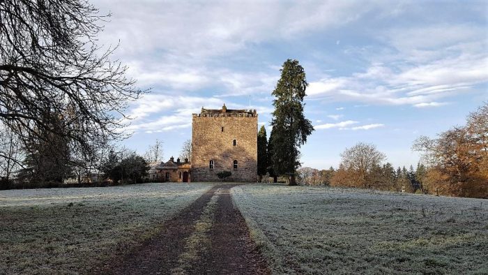 Wintry view of Closeburn Castle